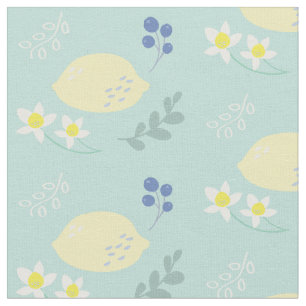 Tissu Fleur citron Motif vert
