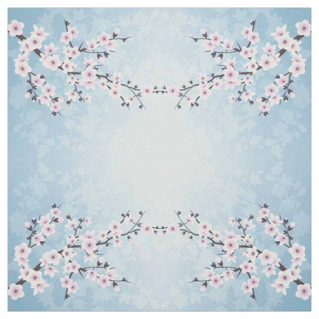 Tissu Fleur de cerise florale Bleu rose pâle (Échantillon)