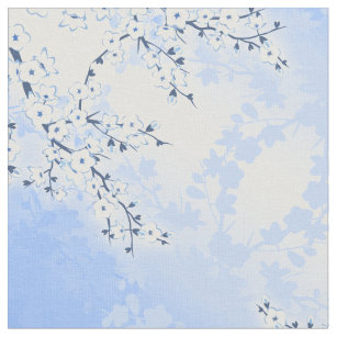 Tissu Fleur de cerisier Asie bleu blanc