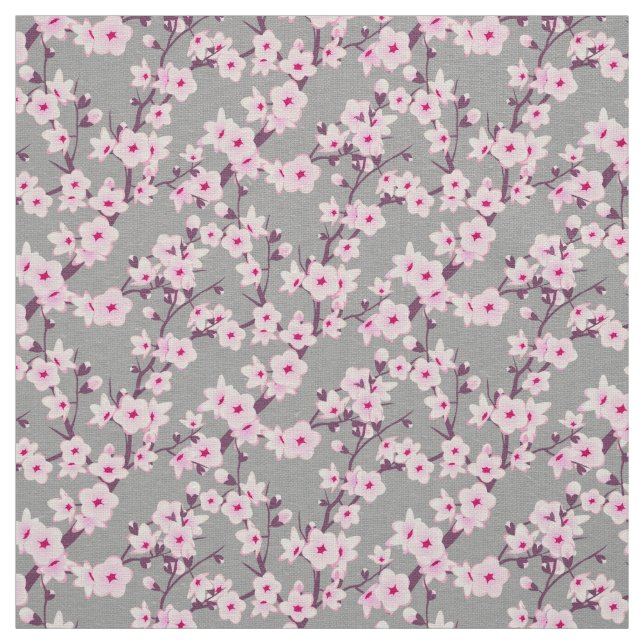Tissu Fleur de cerisier Motif gris rose (Échantillon)