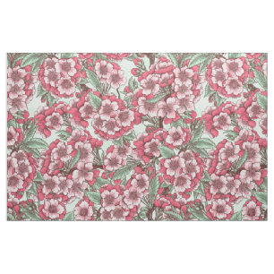 Tissu Fleur de cerisier rose et menthe