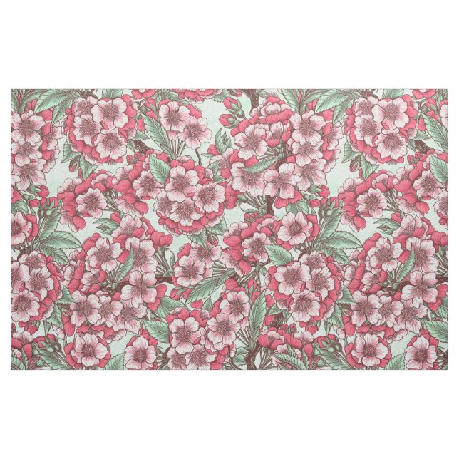 Tissu Fleur de cerisier rose et menthe (Fat Quarter)