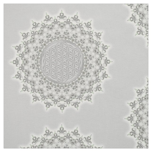 Tissu Fleur de la vie - vert gris de mandala de fractale (Échantillon)
