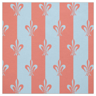 Tissu Fleur de Lis Bleu clair et Terre Cotta