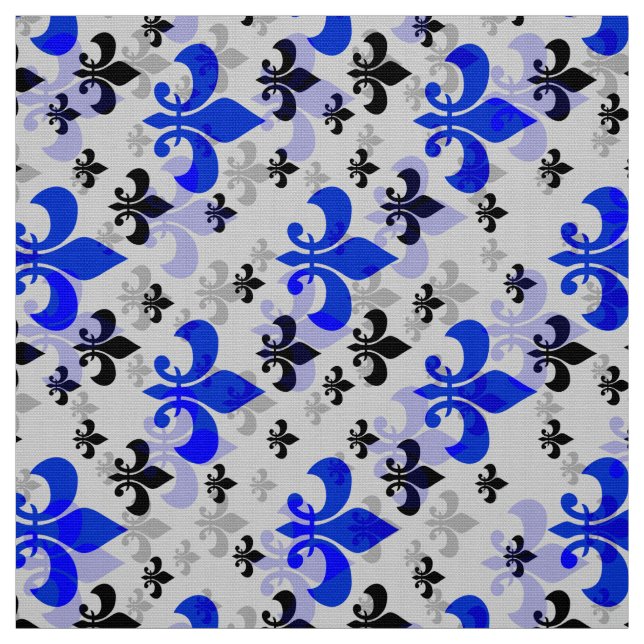 Tissu Fleur de lis bleu sur blanc (Échantillon)