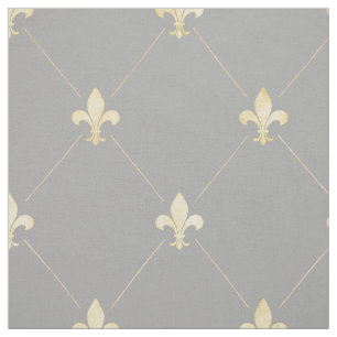 Tissu Fleur-de-Lis d'or pâle (grande échelle) gris