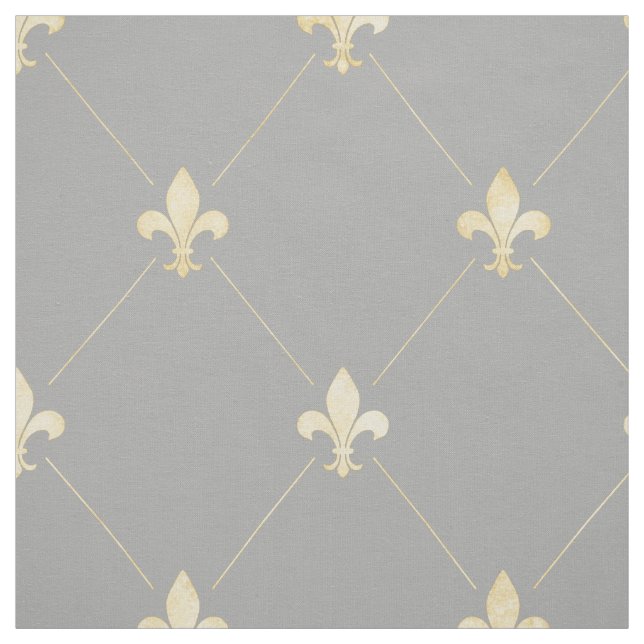 Tissu Fleur-de-Lis d'or pâle (grande échelle) gris (Échantillon)