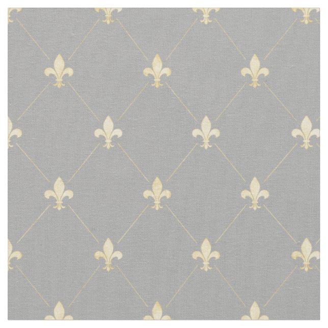 Tissu Fleur-de-Lis d'or pâle (petite échelle) gris (Fermer)