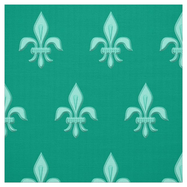 Tissu Fleur de Lis en Aqua léger sur la turquoise (Échantillon)