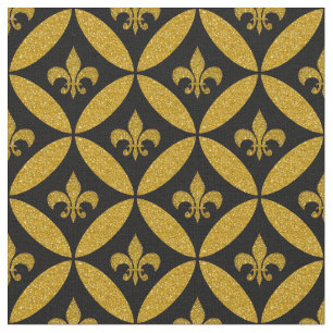 Tissu Fleur de Lis Eternity Motif Faux Gold Noir