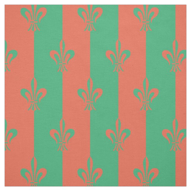 Tissu Fleur de Lis Mer Vert et Cuivre (Échantillon)