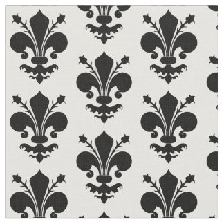 Tissu Fleur de lis motif médiéval noir et blanc