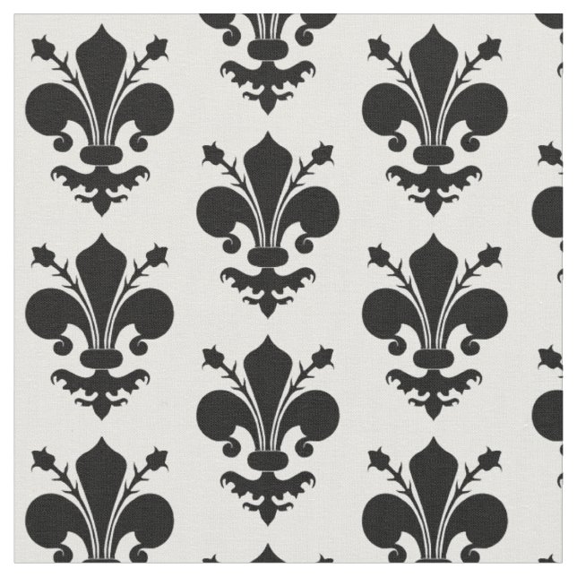Tissu Fleur de lis motif médiéval noir et blanc (Fermer)