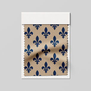 Tissu Fleur de Lis Motif, Royal French Blue sur Crème