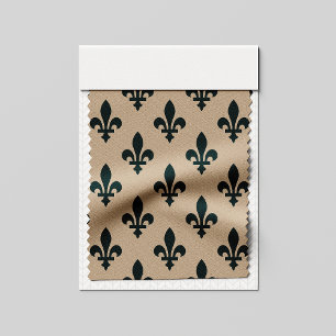 Tissu Fleur de Lis Motif, Royal French Green on Cream