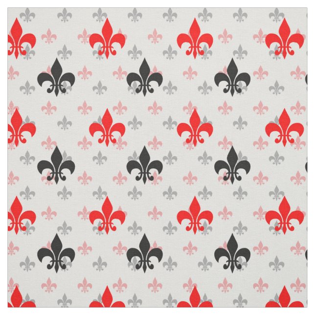 Tissu Fleur De Lis Noir Rouge (Échantillon)