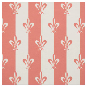 Tissu Fleur de Lis Off White & Terra Cotta Rouge