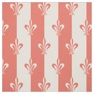 Tissu Fleur de Lis Off White & Terra Cotta Rouge