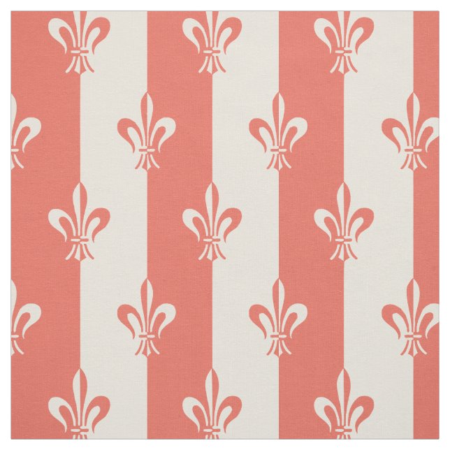 Tissu Fleur de Lis Off White & Terra Cotta Rouge (Échantillon)