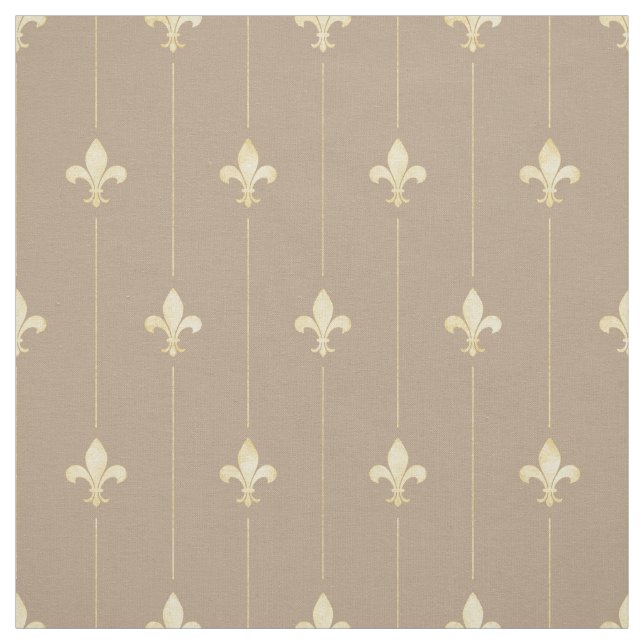 Tissu Fleur de Lis Or avec Lignes Brown (petite échelle) (Échantillon)