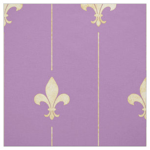 Tissu Fleur-de-Lis Or avec Lignes Lilac (grande échelle)