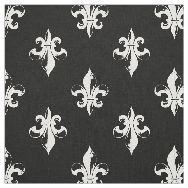 Tissu Fleur De Lis Pattern noir et blanc (Échantillon)