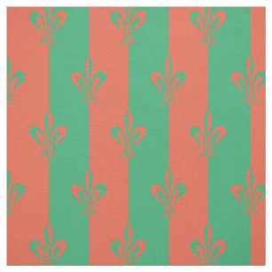 Tissu Fleur de Lis Sea Green et Tomato Red