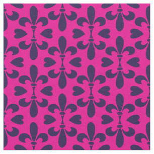 Tissu Fleur de Lys héraldique rose cerise et bleu profon