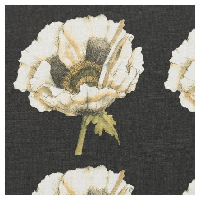 Tissu Fleur de pavot à crème sur Arrière - plan noir (Fermer)