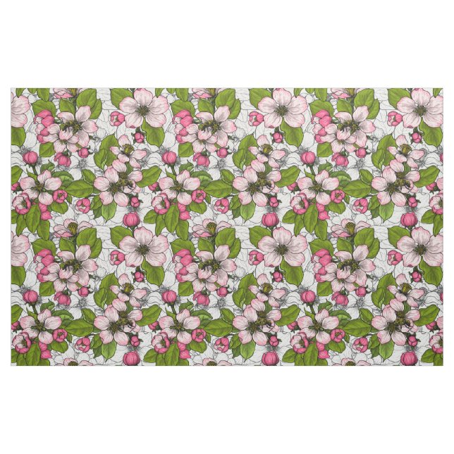 Tissu Fleur de pomme sur blanc (Fat Quarter)
