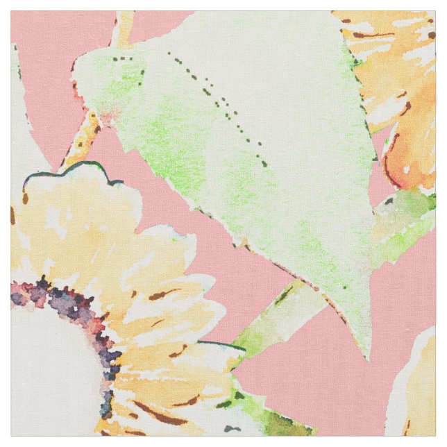 Tissu Fleur de soleil rose jaune Aquarelle Florale (Fermer)