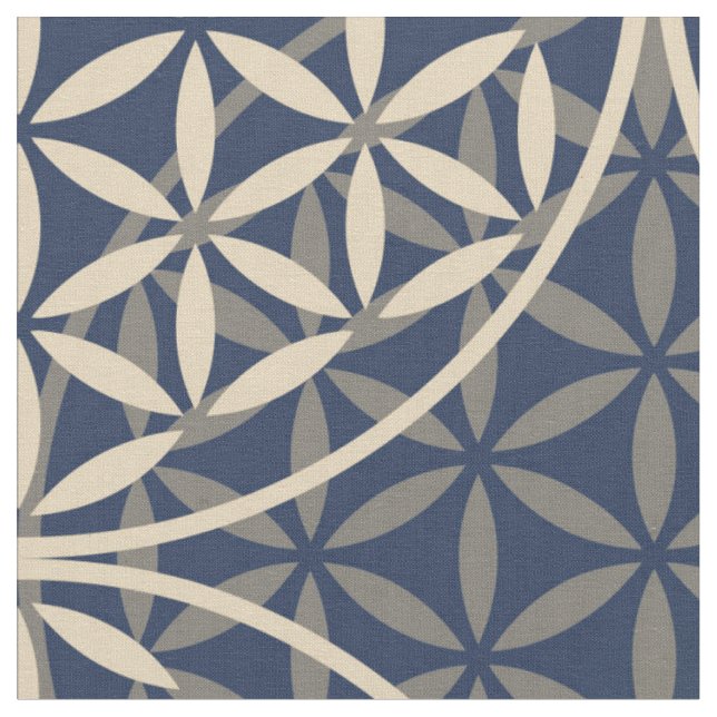 Tissu Fleur de vie - motif de timbre - sable bleu (Fermer)