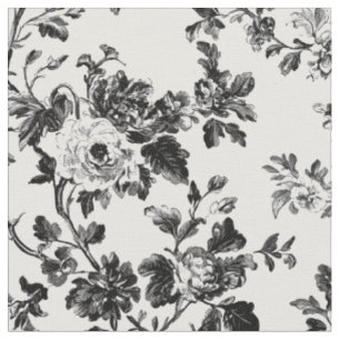 Tissu Fleur de vigne noir et blanc