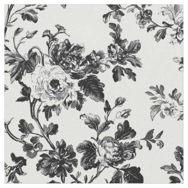 Tissu Fleur de vigne noir et blanc (Fermer)