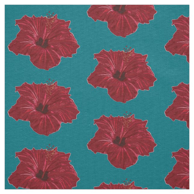 Tissu Fleur d'Hibiscus rouge (Échantillon)
