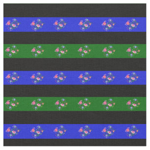 Tissu Fleur folk noire, verte de l'île, bleue royale