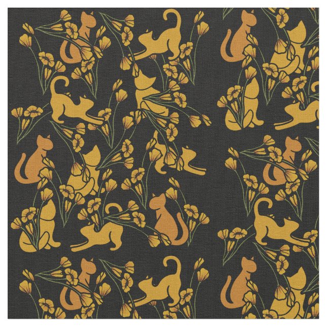 Tissu Fleur Jardin Chats Orange Tabby Chat (Fermer)