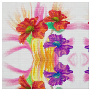 Tissu Fleur Orange Violet