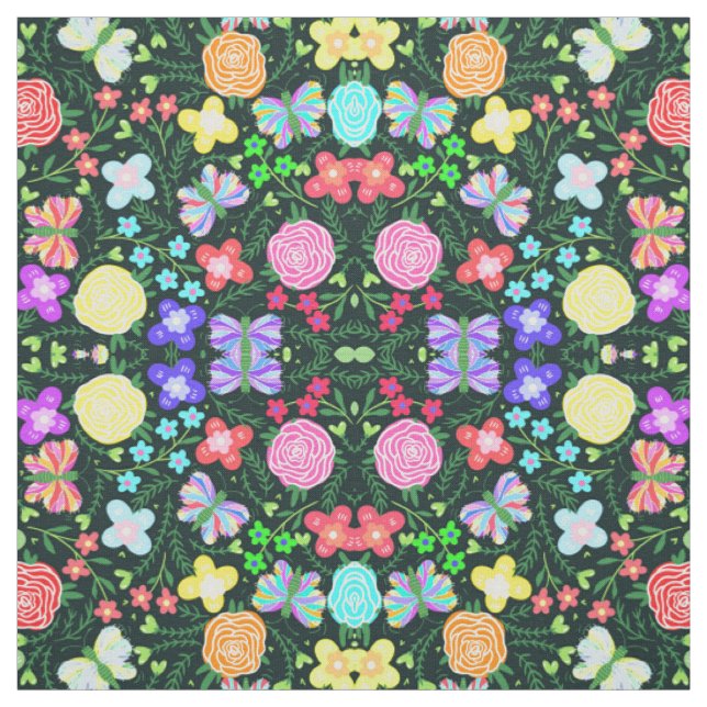 Tissu Fleur papillon arc-en-ciel (Échantillon)