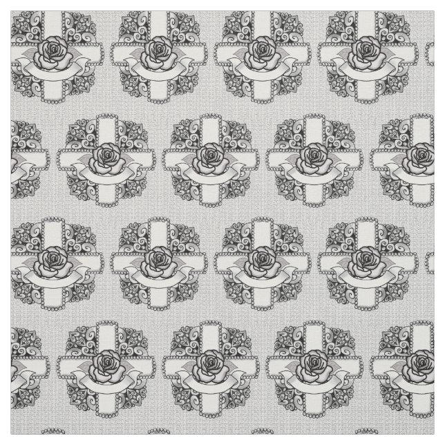 Tissu Fleur rose Filigree Christian Cross (Échantillon)