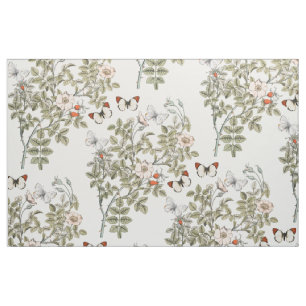 Tissu Fleur Rose sauvage Papillon Floral Vintage 