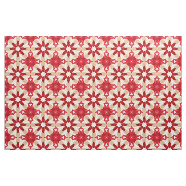Tissu Fleur rouge blanc et beige comme Motif (Fat Quarter)