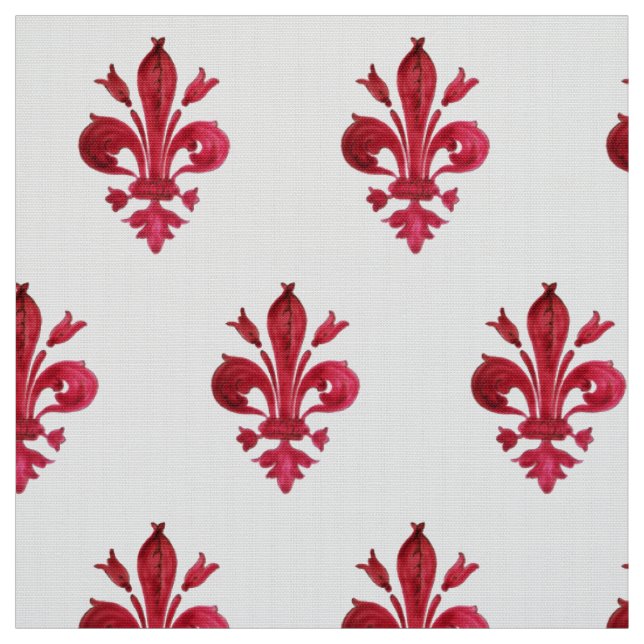 Tissu FLEUR ROUGE DE LIS DANS MOtif Floral BLANC (Échantillon)