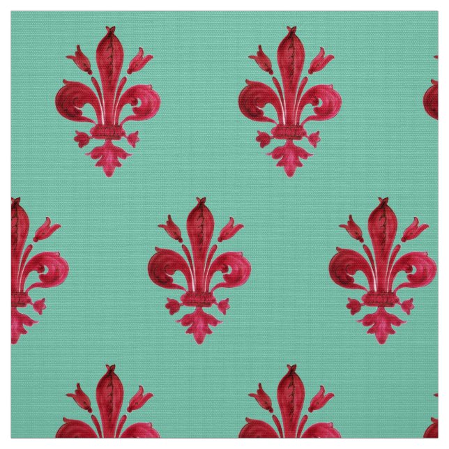 Tissu FLEUR ROUGE DE LIS DANS MOtif Floral VERT (Échantillon)