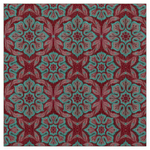 Tissu "Fleur rouge et turquoise" floral arabesque