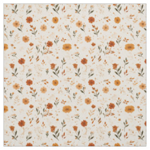 Tissu Fleur sauvage boho florale orange terracotta