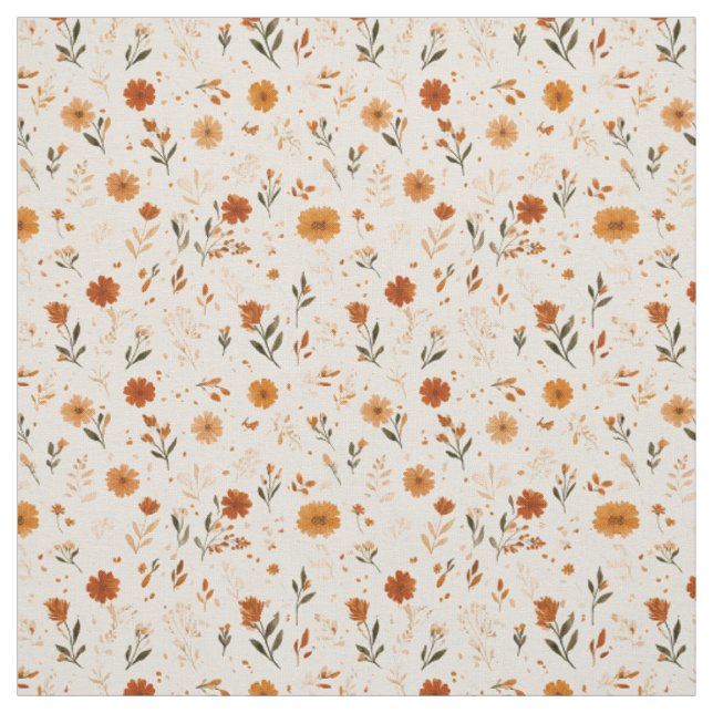 Tissu Fleur sauvage boho florale orange terracotta (Échantillon)