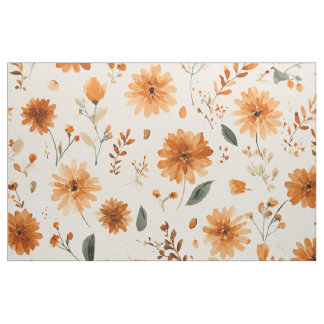 Tissu Fleur sauvage boho florale orange terracotta