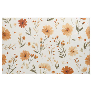 Tissu Fleur sauvage boho florale orange terracotta