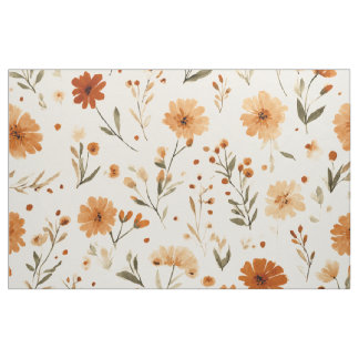 Tissu Fleur sauvage boho florale orange terracotta
